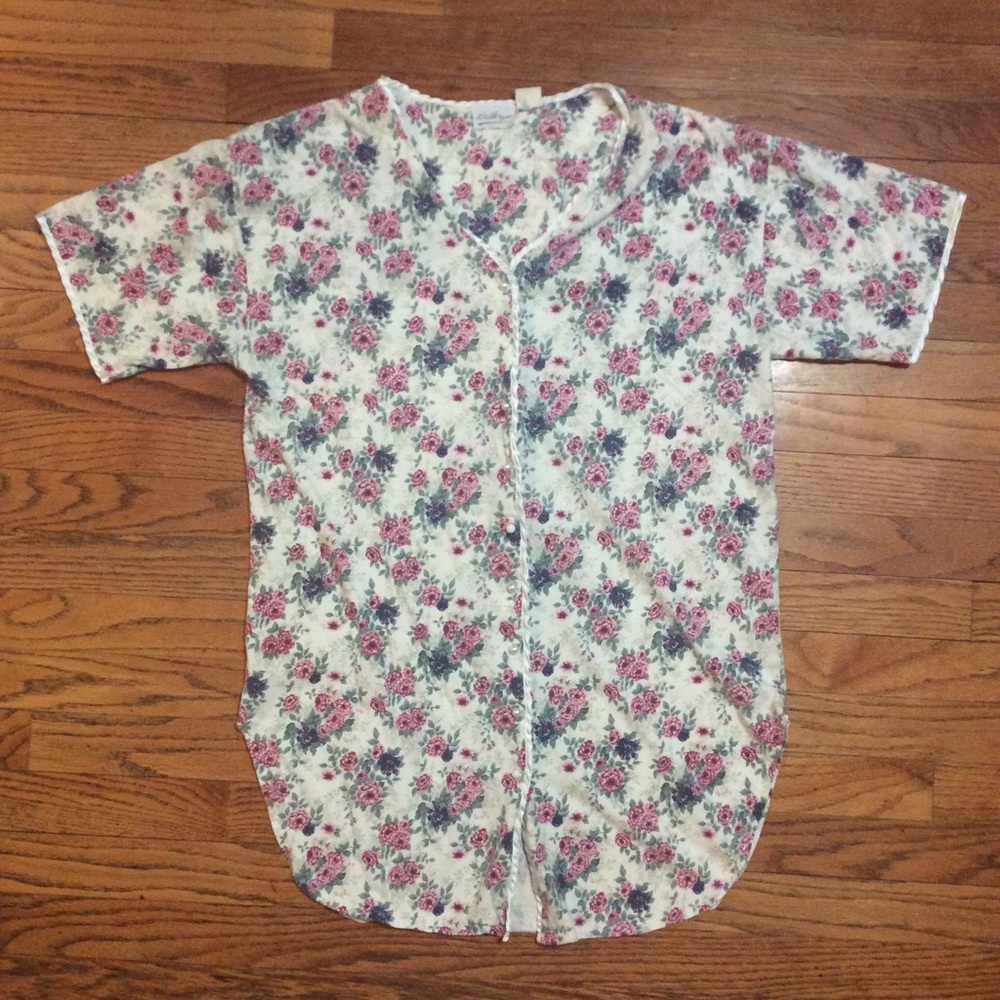 Vintage Floral Jersey Style Button Up Shirt